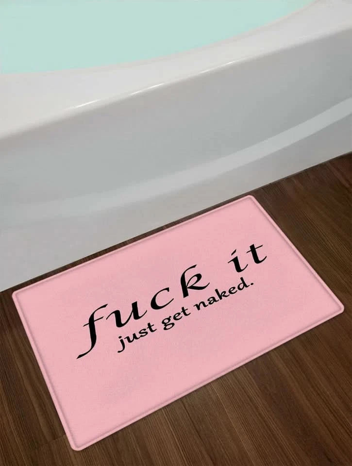 Funny Quote Pink Black Shower Curtain Get Naked Bathroom Accessory Set w/ Hooks
